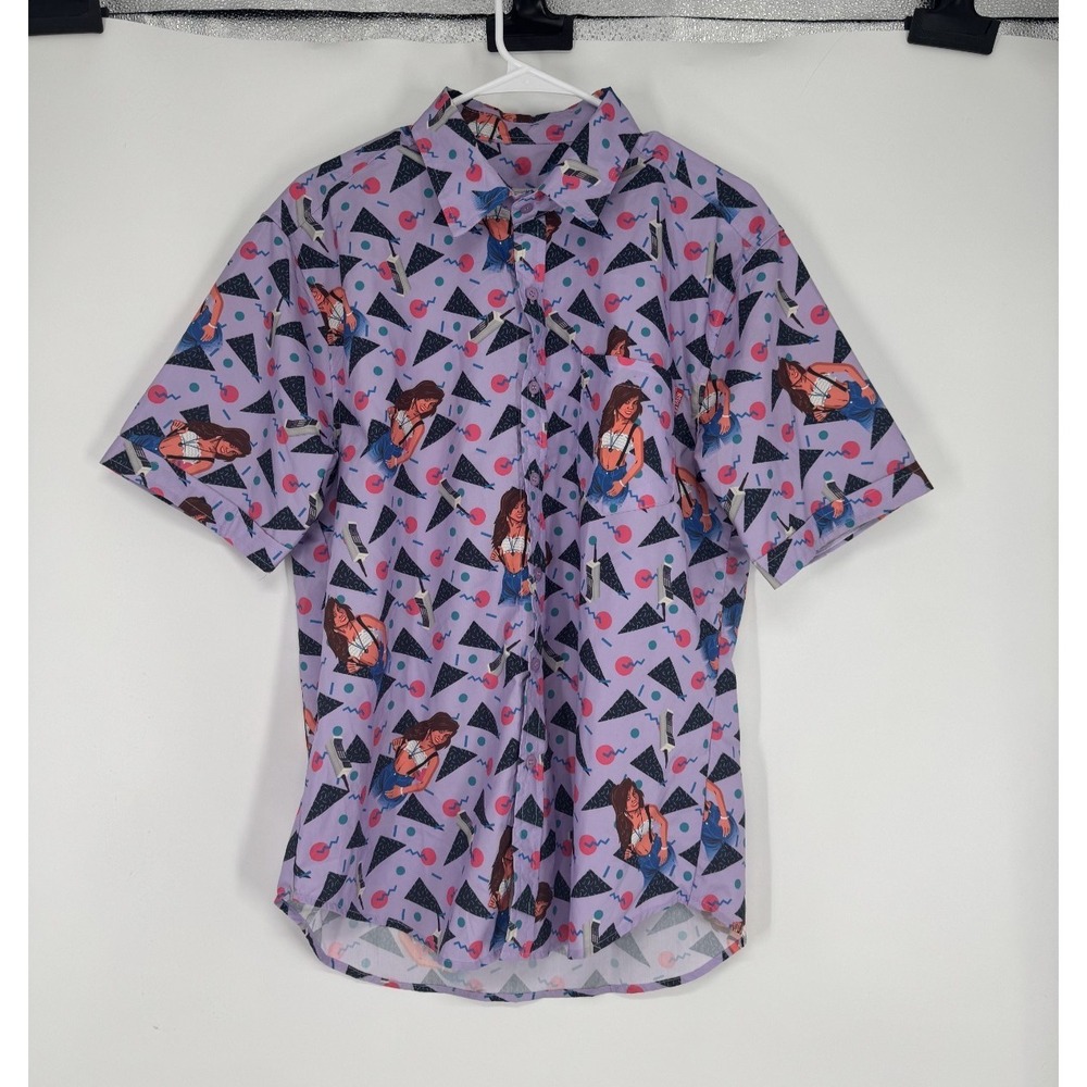 RSVLTS Shirt Mens M Purple Kelly Kapowski Saved by the Bell Graphic Button Up